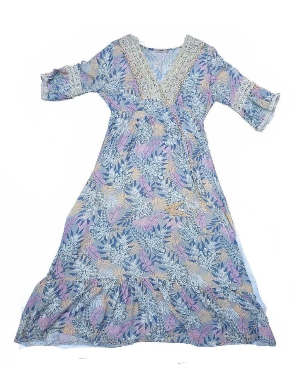 Kemi Boho Hippie Coastal Lightweight Tropical Pastel Print Dress Med Good Cond